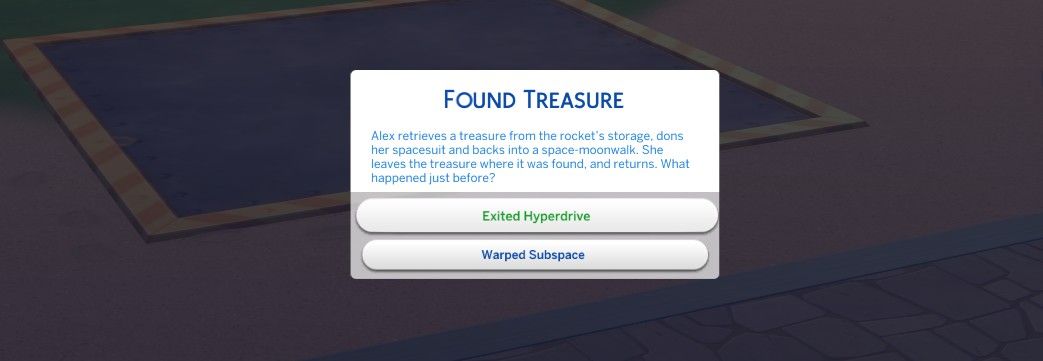 Eine Weltraumabenteuer-Chancenkarte in der Fähigkeit „Raketenwissenschaft“ von Sims 4