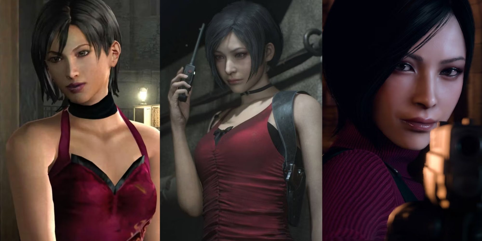 Ada Wong Appearances Featured Split Images Featuring RE4 Ada, RE2 Remake Ada, and RE4 Remake Ada