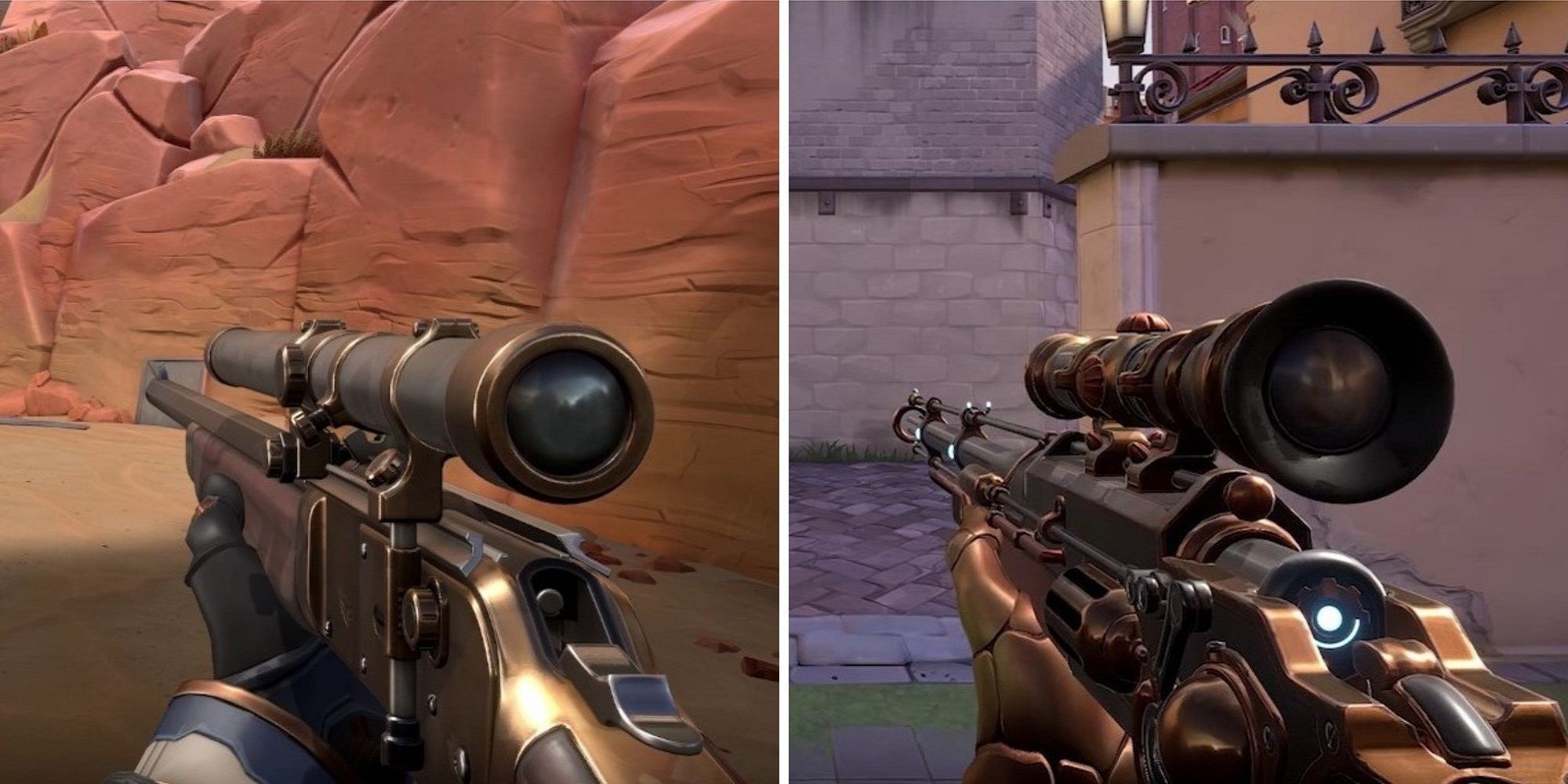 A split image showing two Marshal skins in Valorant.