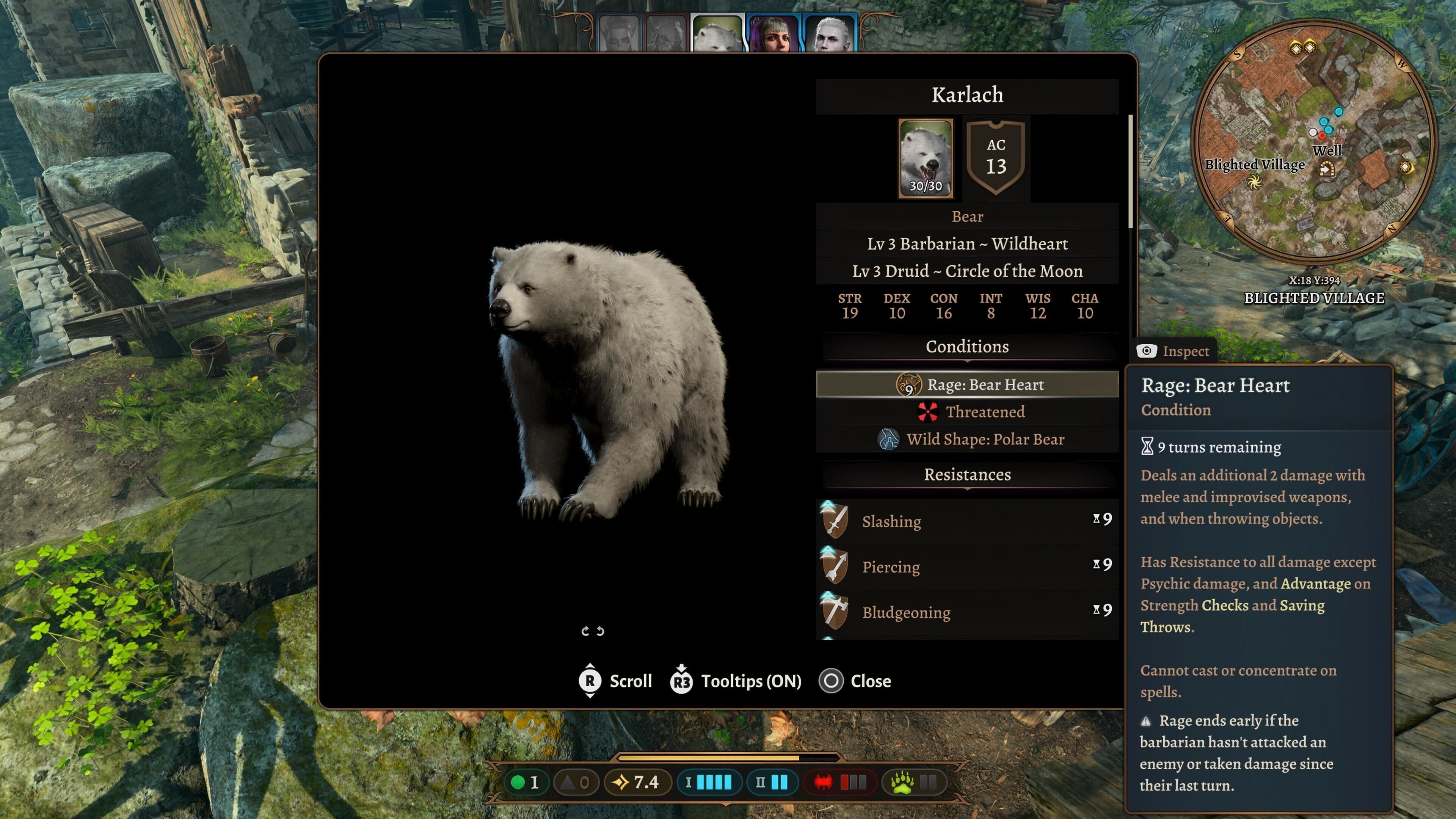 Baldur's Gate 3 Karlach in bear form Wild Shape as Druid multiclass
