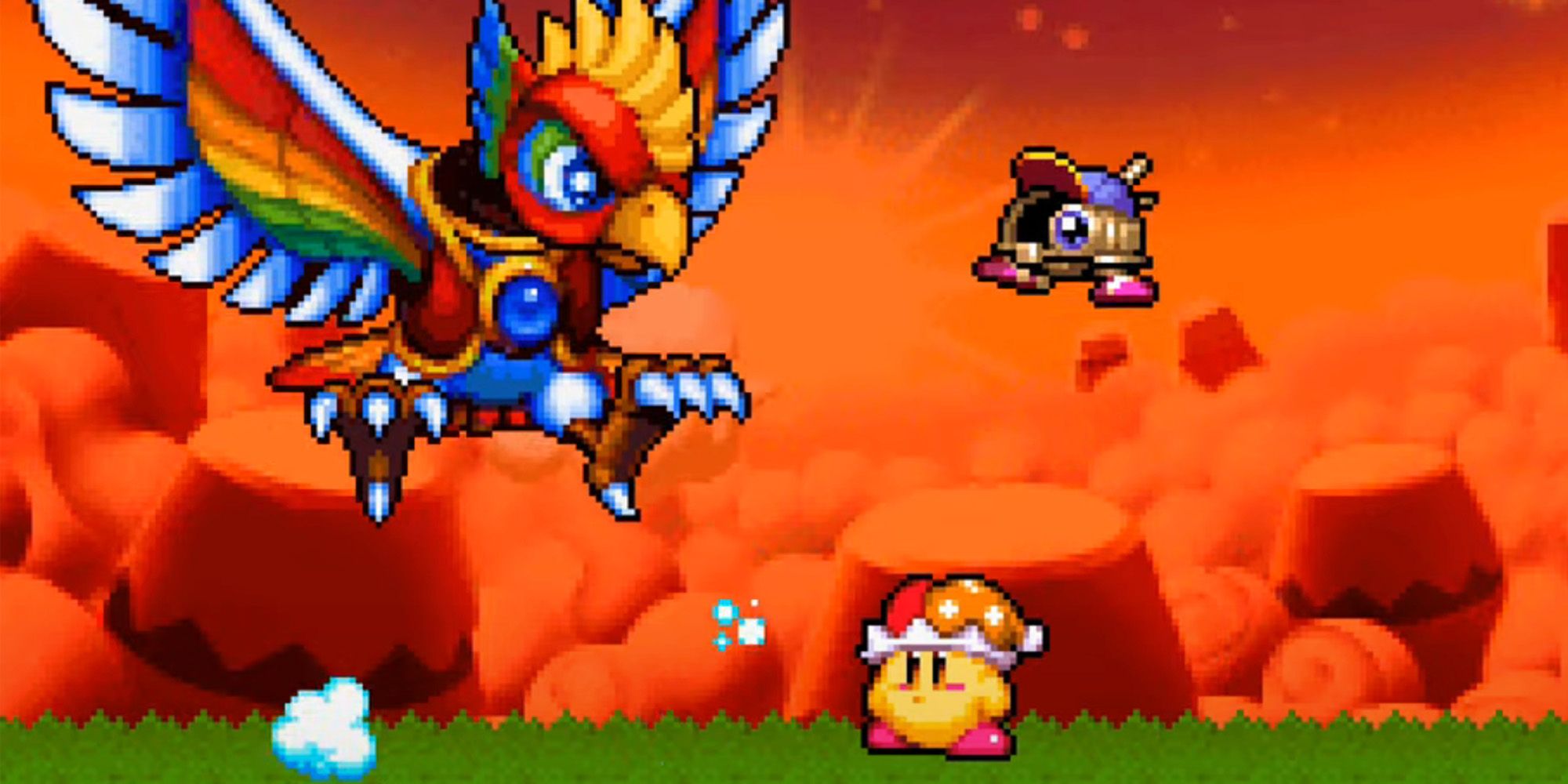 Kirby Super Star Ultra - Kirby fighting Dyna Blade.