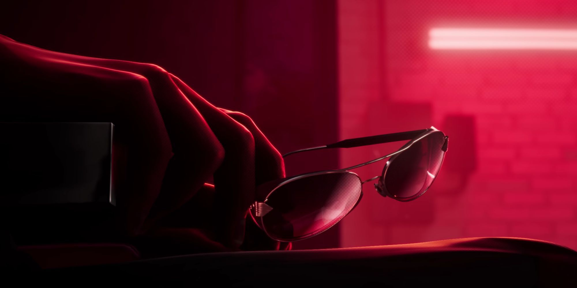 Blade picking up his sunglasses in the reveal trailer for Arkane's Blade.