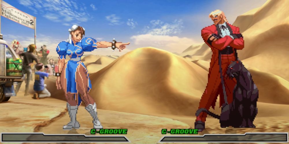 Capcom Vs SNK 2, Chun pointing at Rugal
