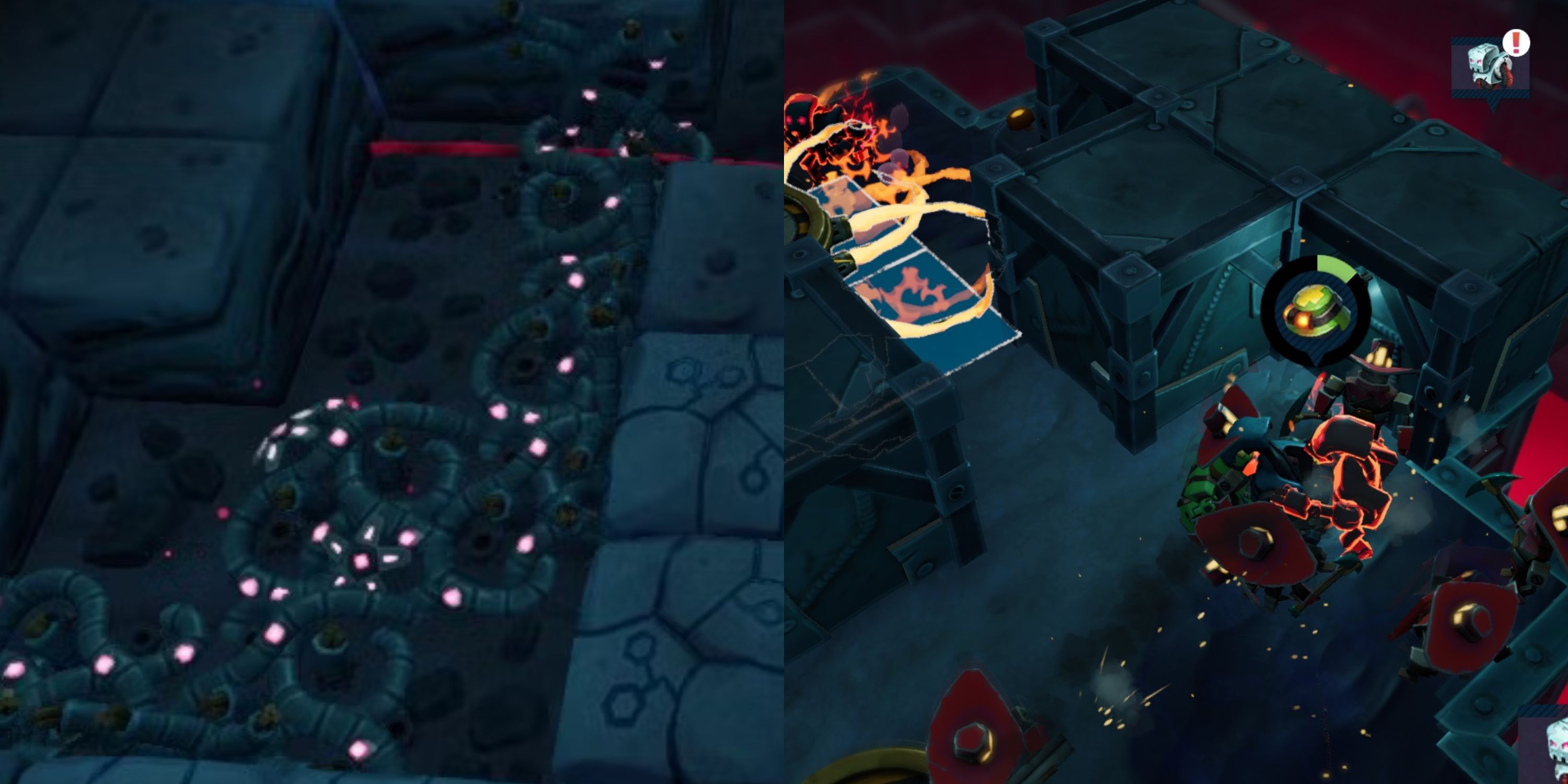 The Creep of the Crackling Depths (left), a Hive Battle in the Crackling Depths (right)