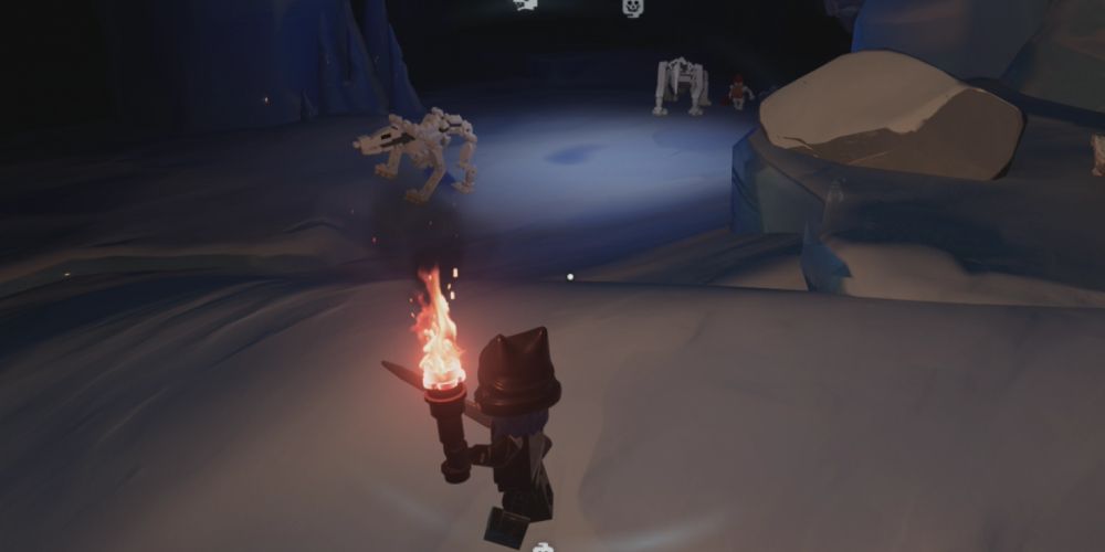 Lego Fortnite: Standing beside some Bone Wolves in the ice cave