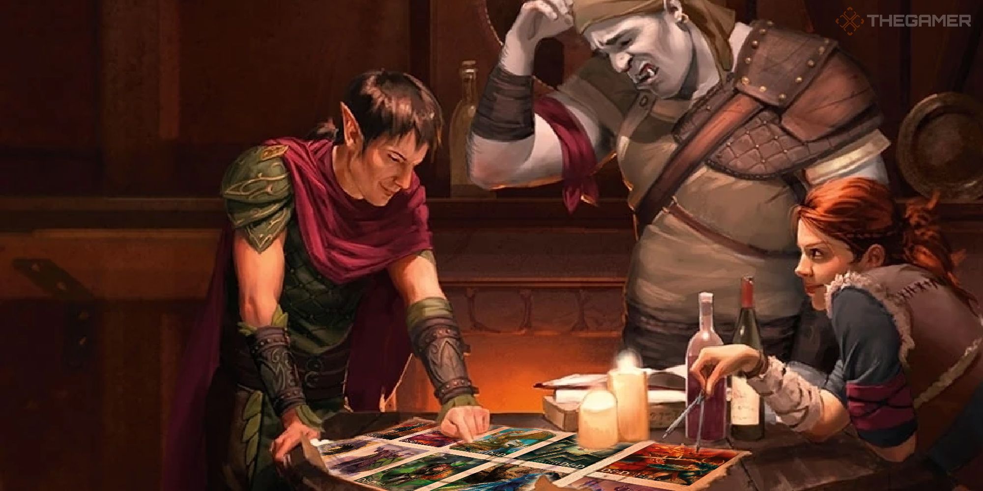 D&D characters looking at a sheet of D&D stamps