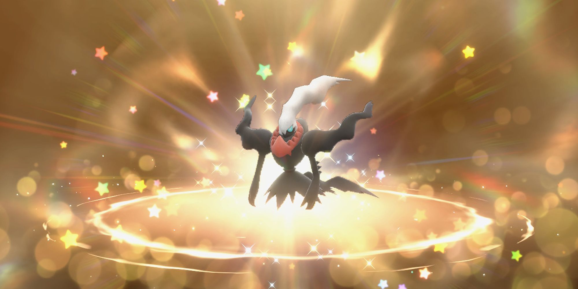 Darkrai surrounded by stars from the Mystery Gift event in Pokemon Scarlet & Violet.