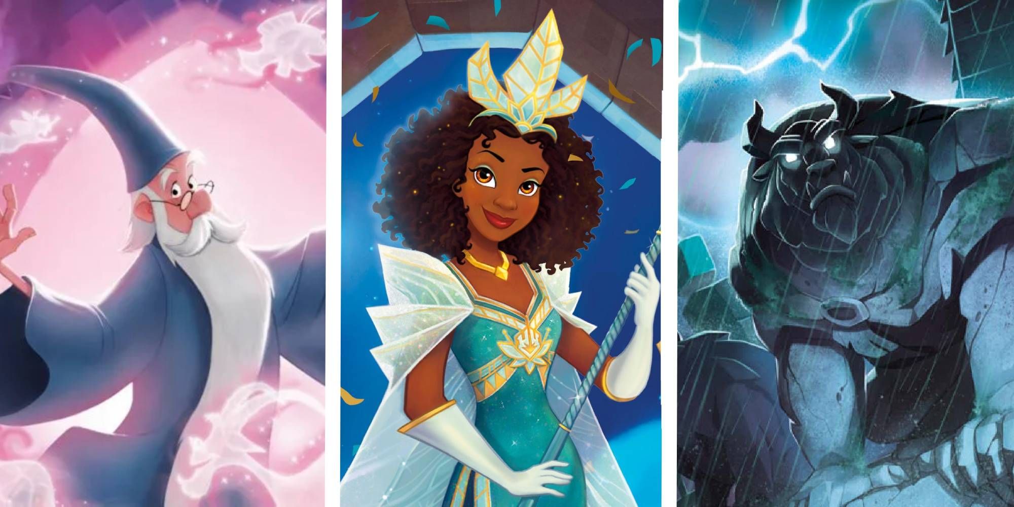 Disney Lorcana presenta le migliori carte del mazzo iniziale Merlino, Tiana e Bestia