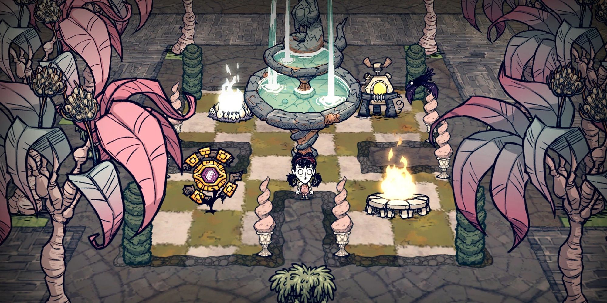 Don't Starve Together Architect Pack Mod Showing Willow With Different Structures