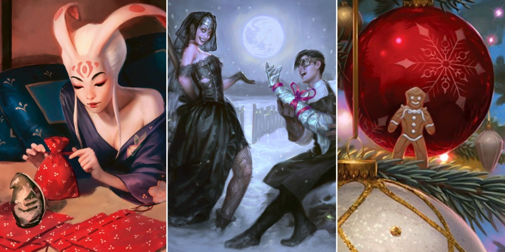 Artwork from three different Holiday promo cards from Magic: The Gathering