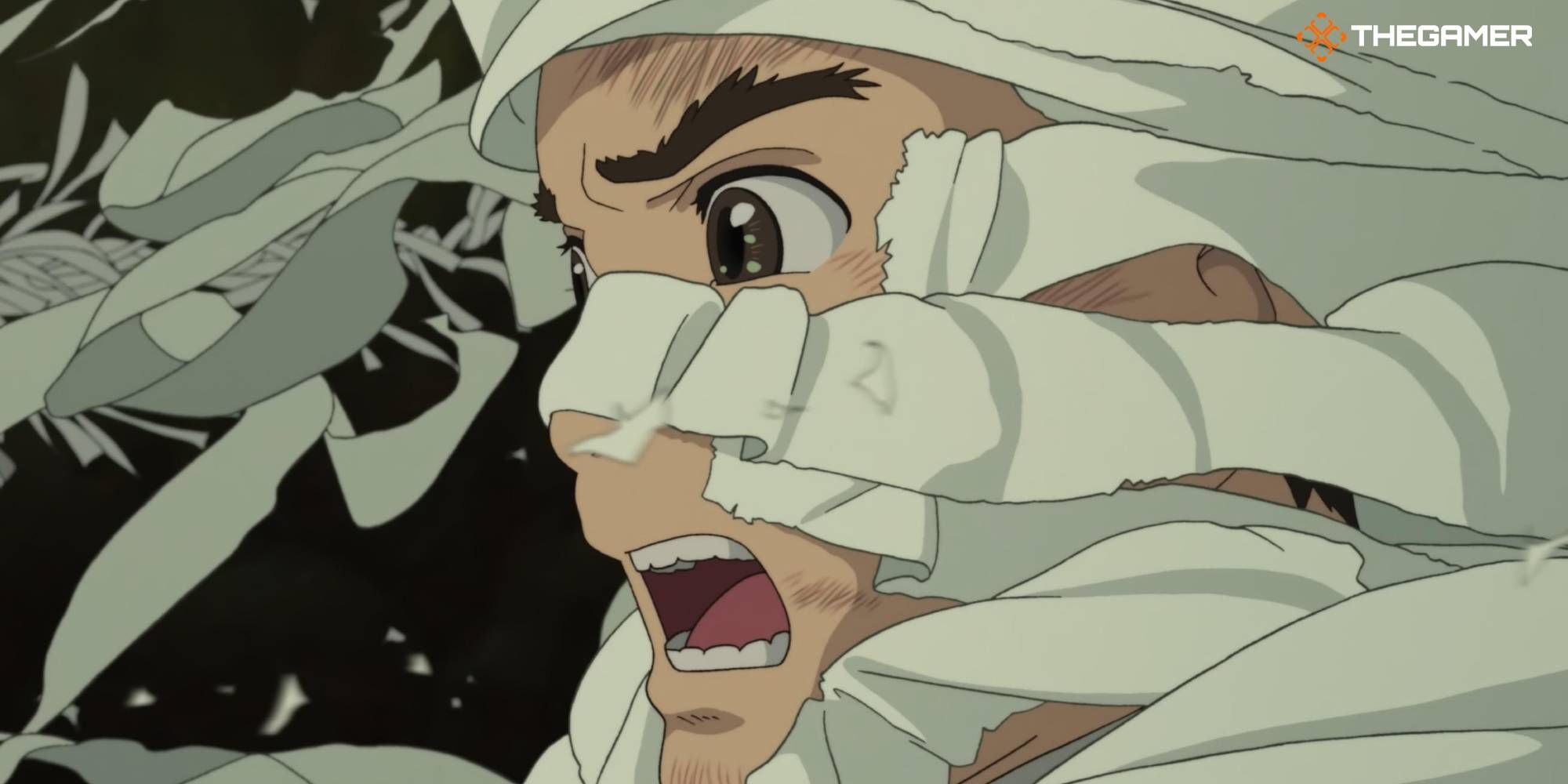 Mahito yells through paper bandages covering his face.