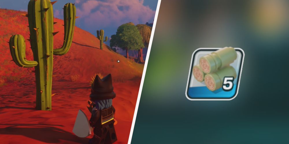 Lego Fortnite: Left: Cactus tree, right: Flexwood in inventory