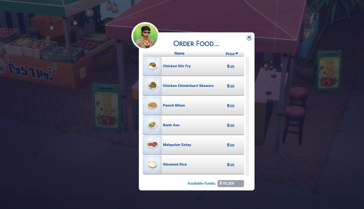 food available from a stall at the night market in tomarang the sims 4 for rent night market