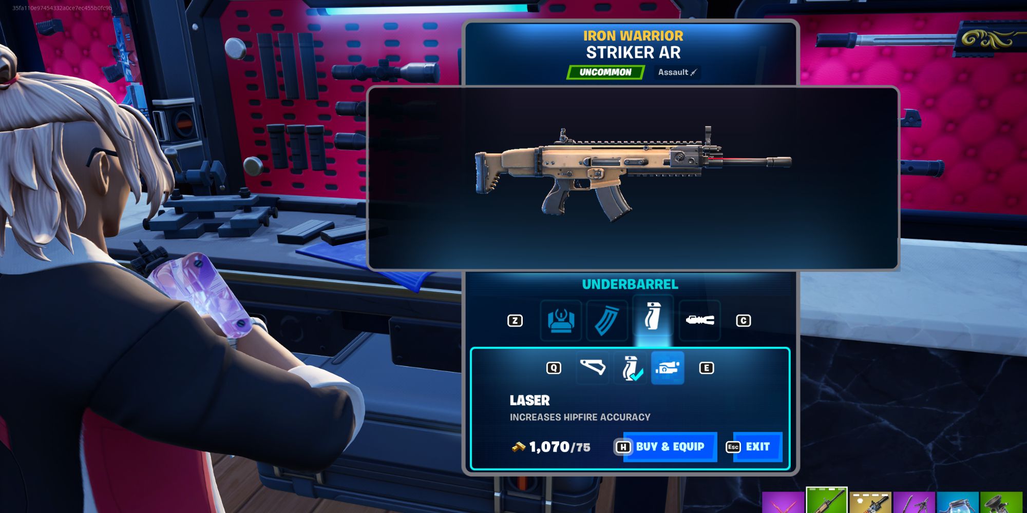 An image from Fortnite of the Laser Attachment, which increases hipfire accuracy.
