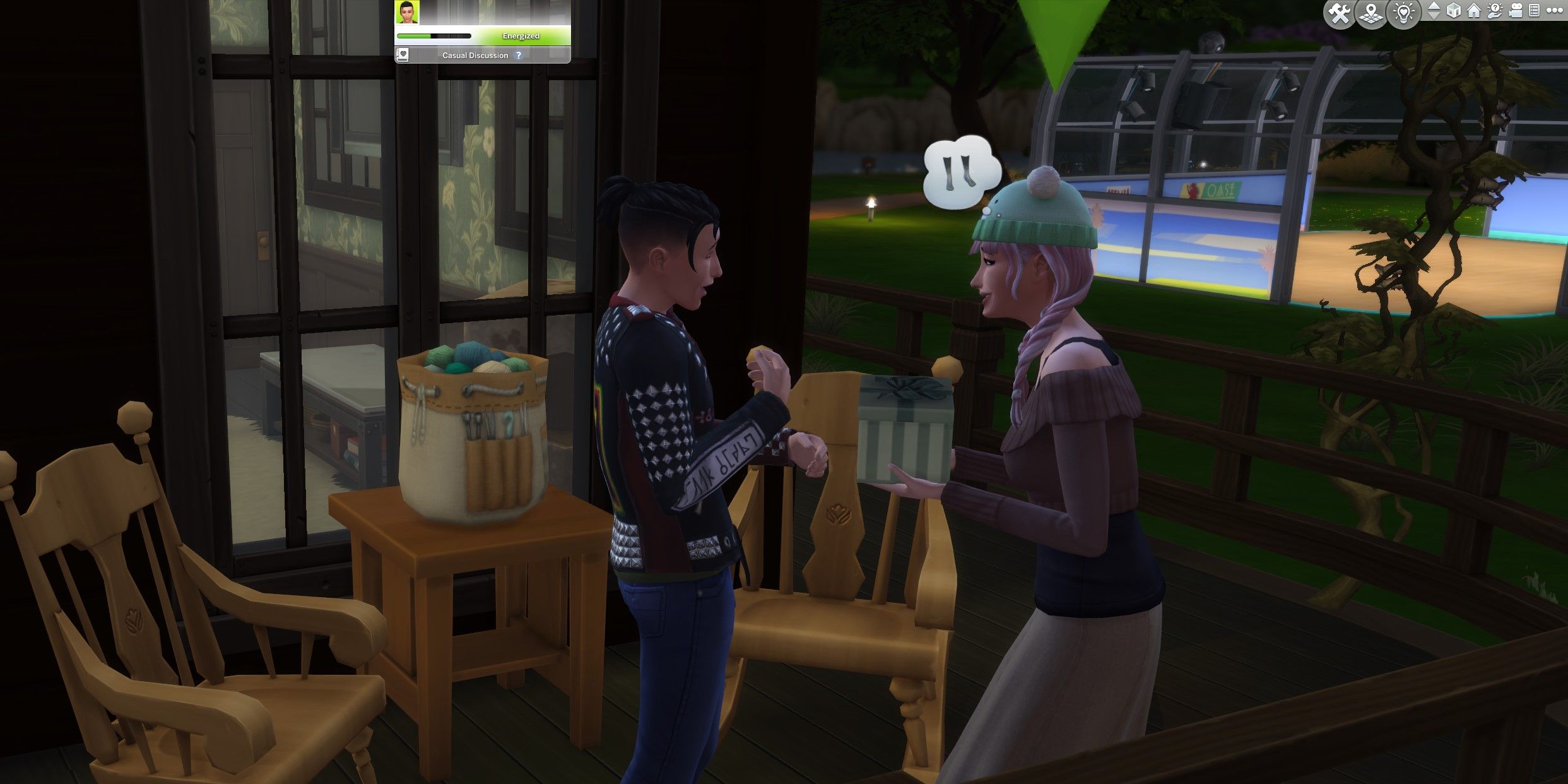 The sims 4: A sim gifting socks to another sim