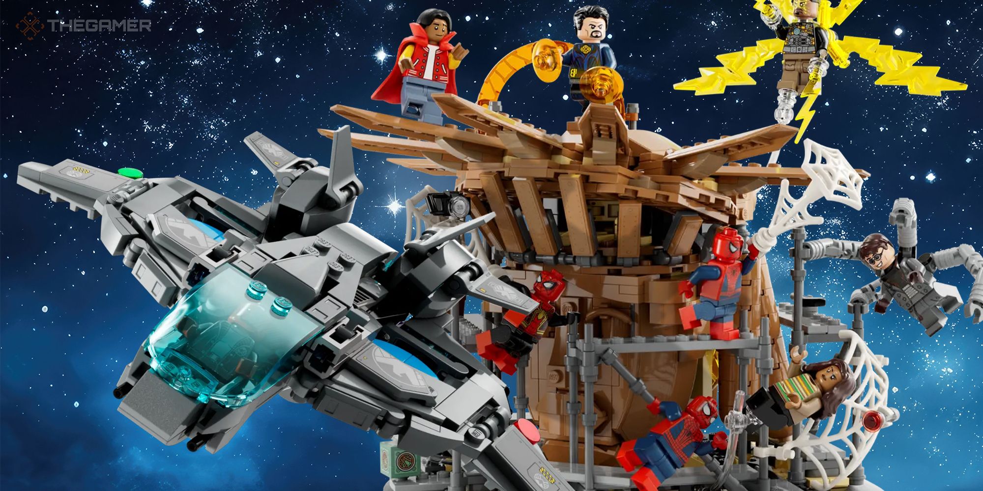 guardians ship and spider-man no way home final battle marvel lego sets