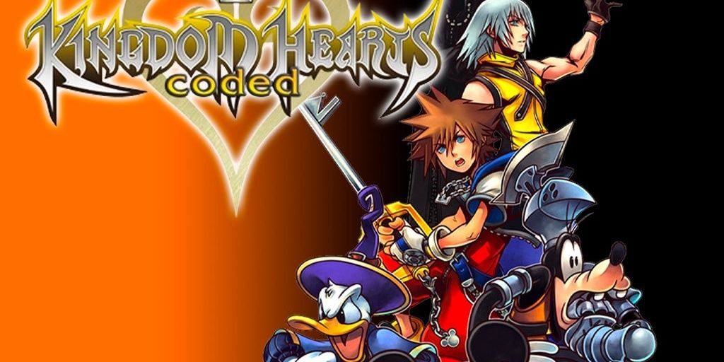 Das codierte Cover von Kingdom Hearts zeigt Sora, Donald, Goofy und Riku