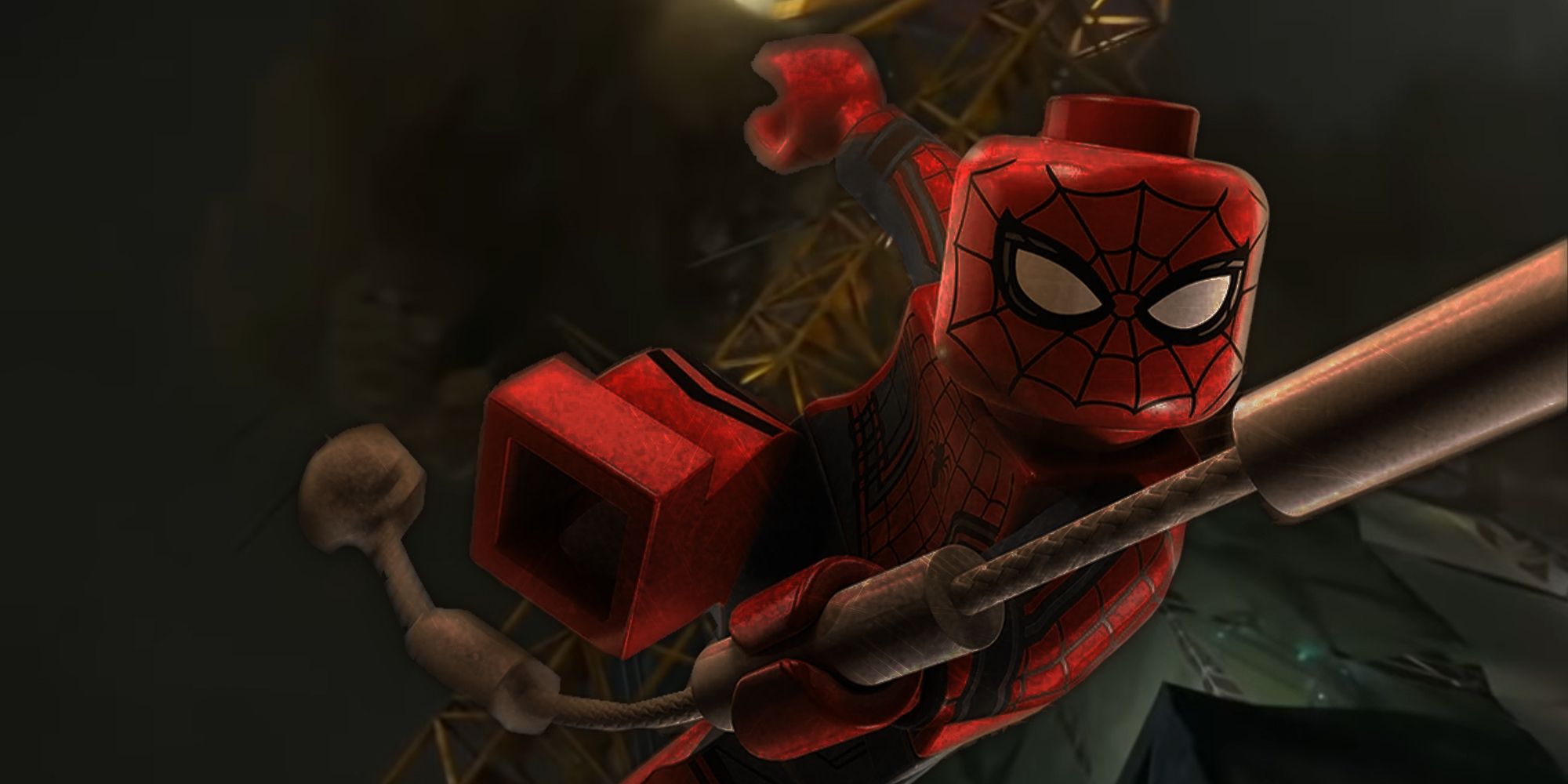 lego spider-man swinging away from sandman