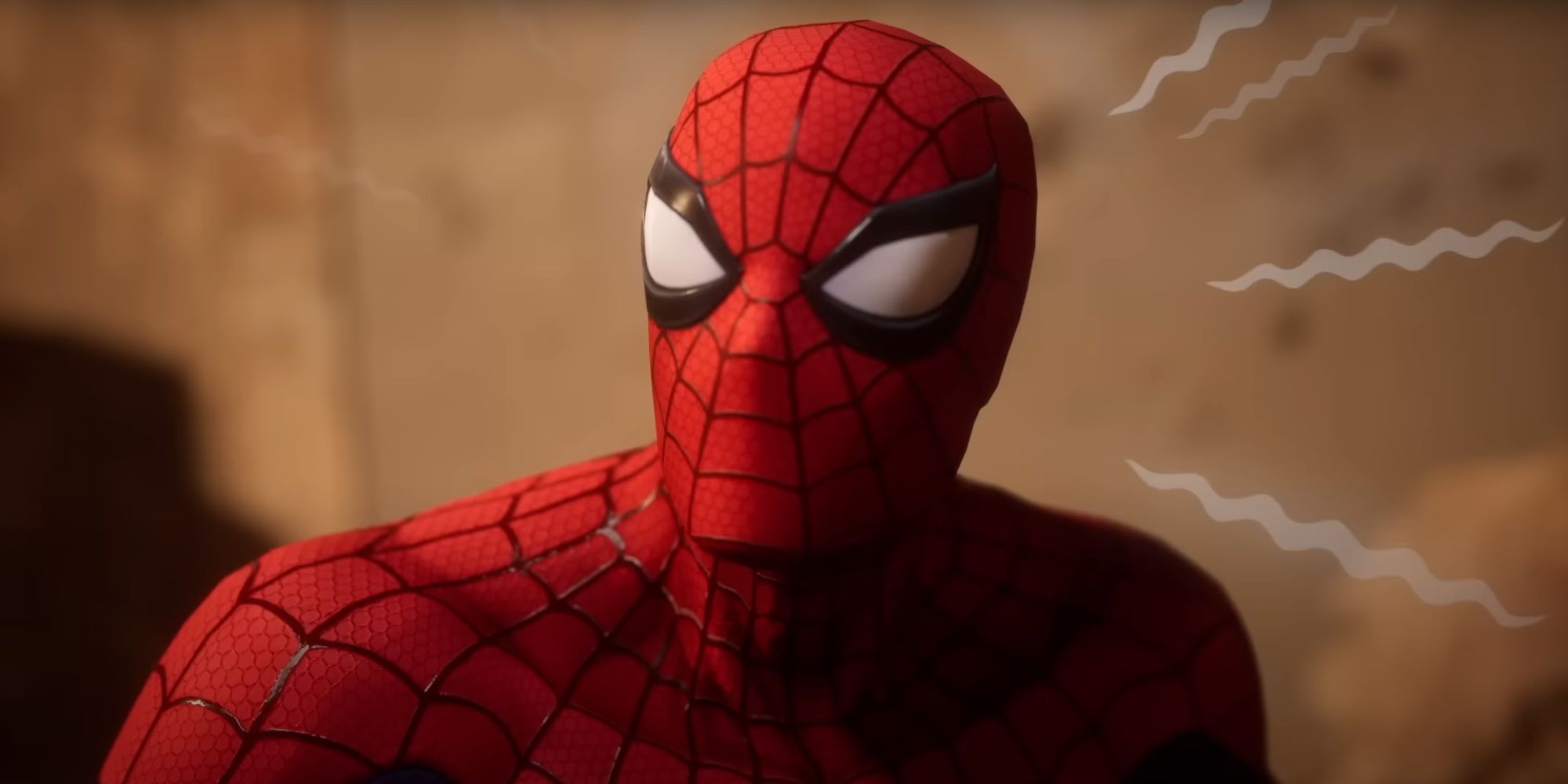 Ein Screenshot von Spiderman von MCoC, mit verschnörkelten weißen Linien, die auf ihn hinweisen 