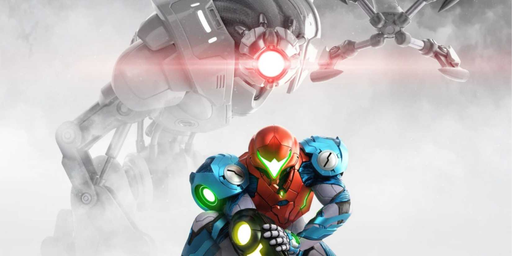 An Emmi is about to take hold of Samus in Metroid Dread