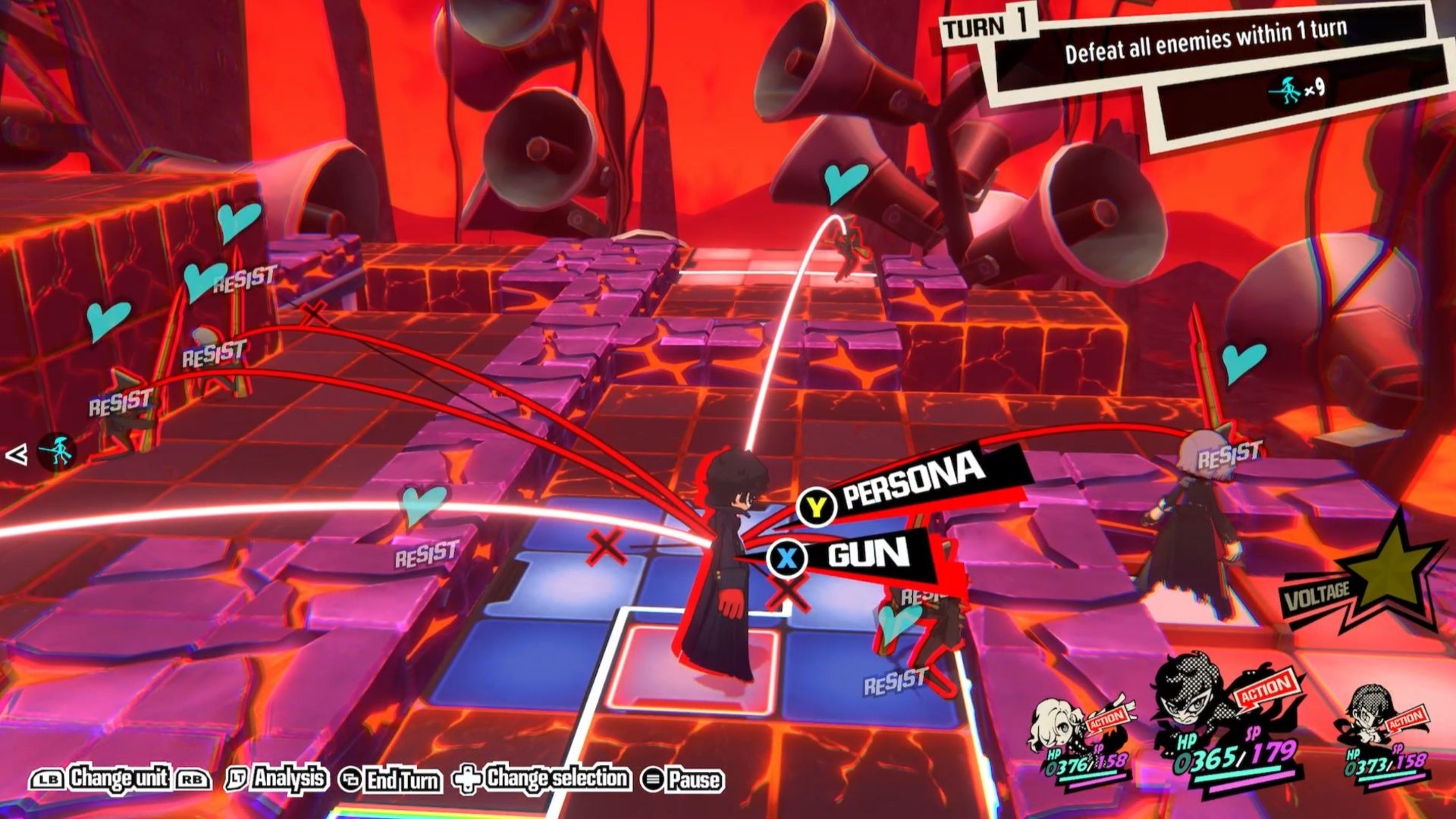 Joker goes to the blue platform during Quest 12 in Persona 5 Tactica.