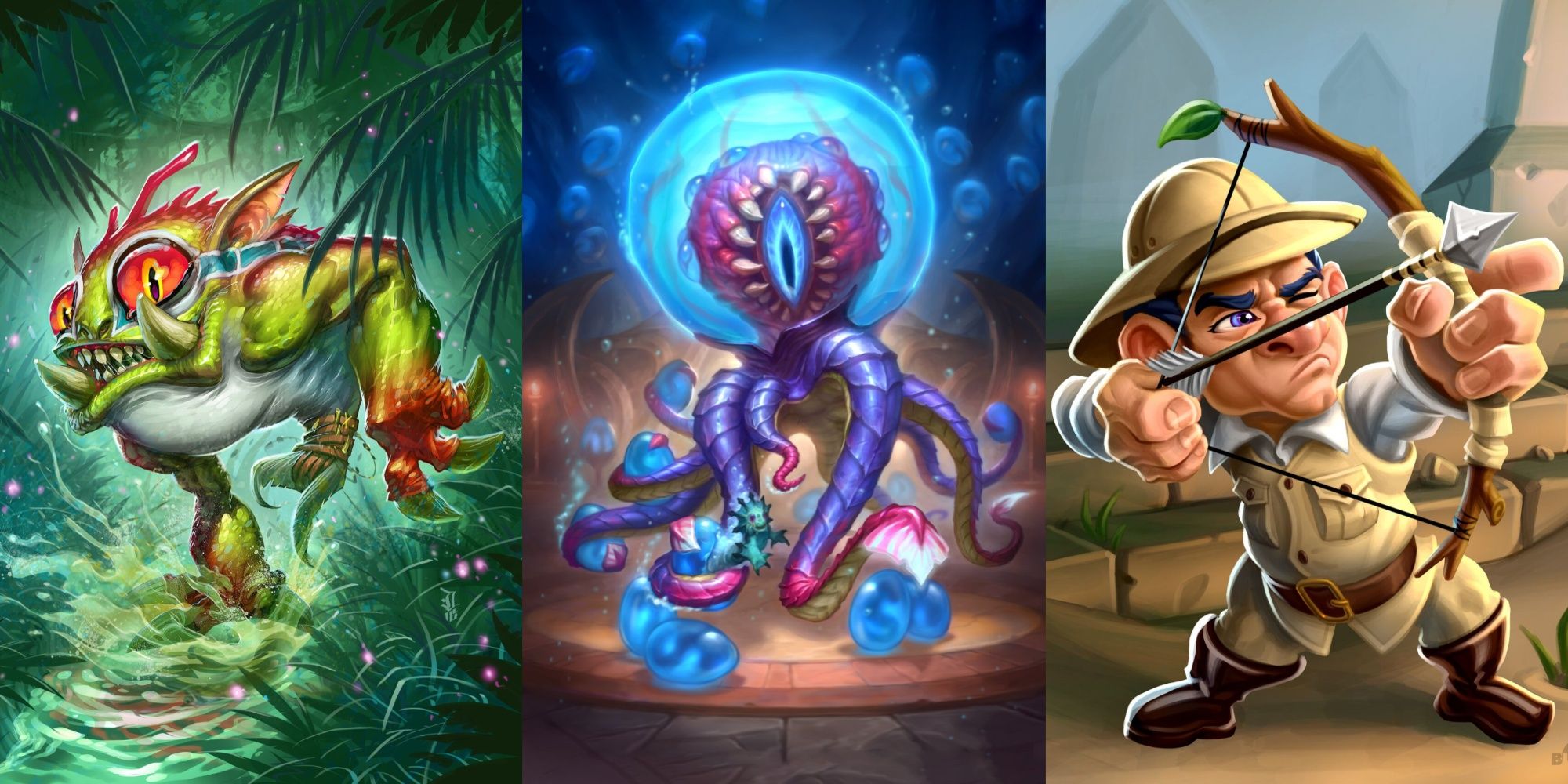 Primalfin Lookout, Orgozoa, the Tender, and Patient Scout Hearthstone Battlegrounds Full Art