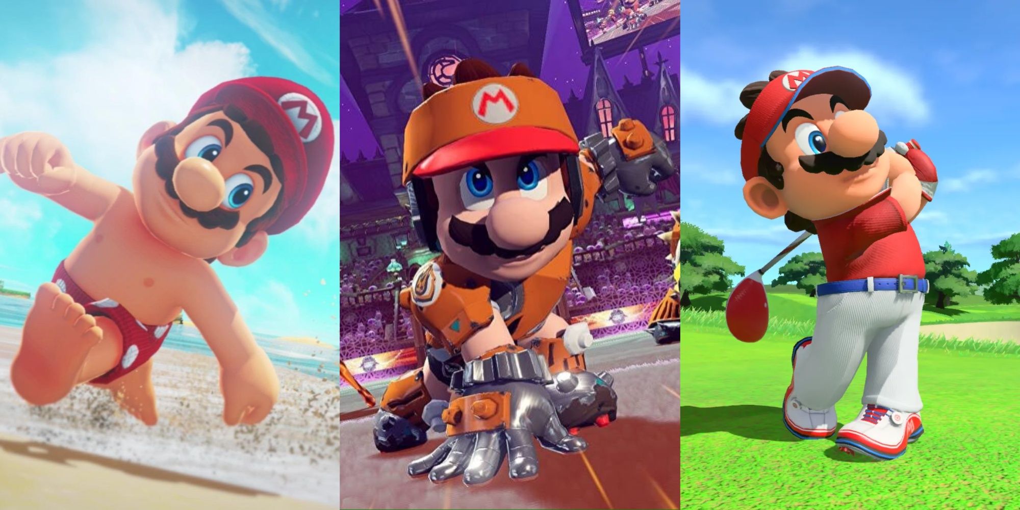 mario in odyssey, strikers: battle league, and golf: super rush