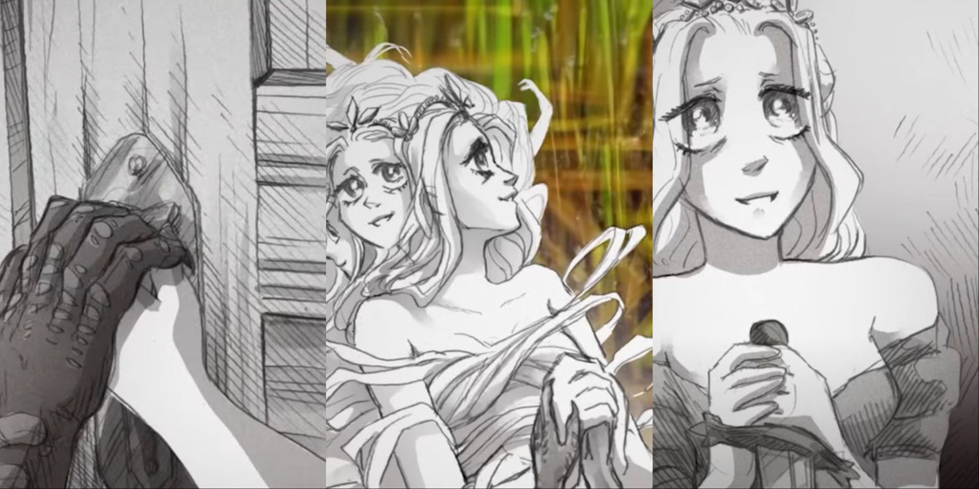 Screenshots of various endings from Slay the Princess.