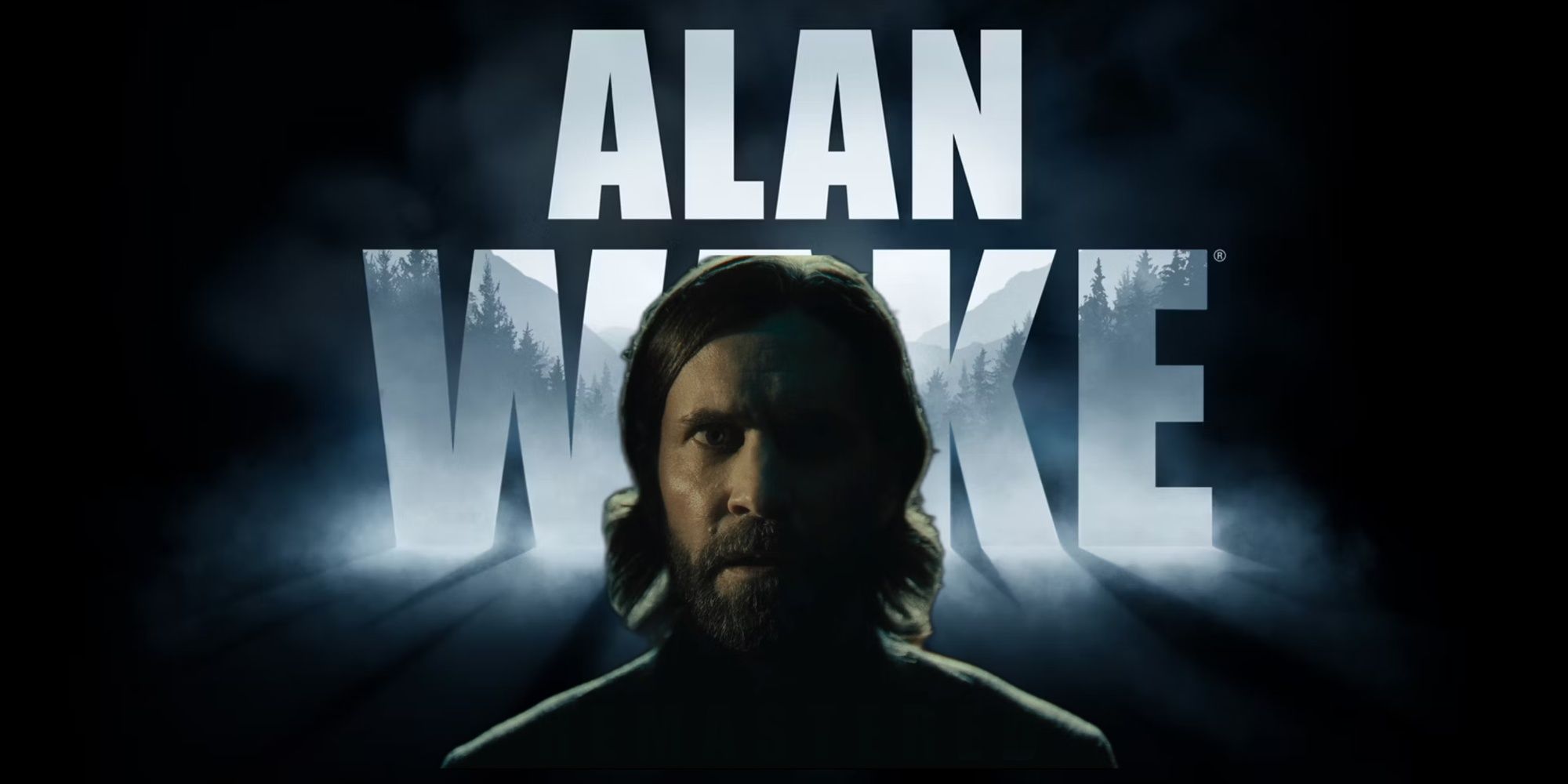 Alan Wake 2's live-action character placed over the old Alan inside the 'A' on the cover art for Alan Wake Remastered.