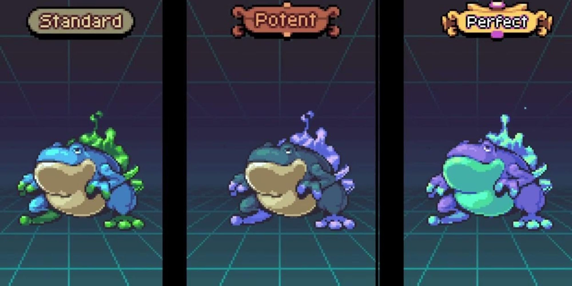All three forms of Chonktoad in Coromon.
