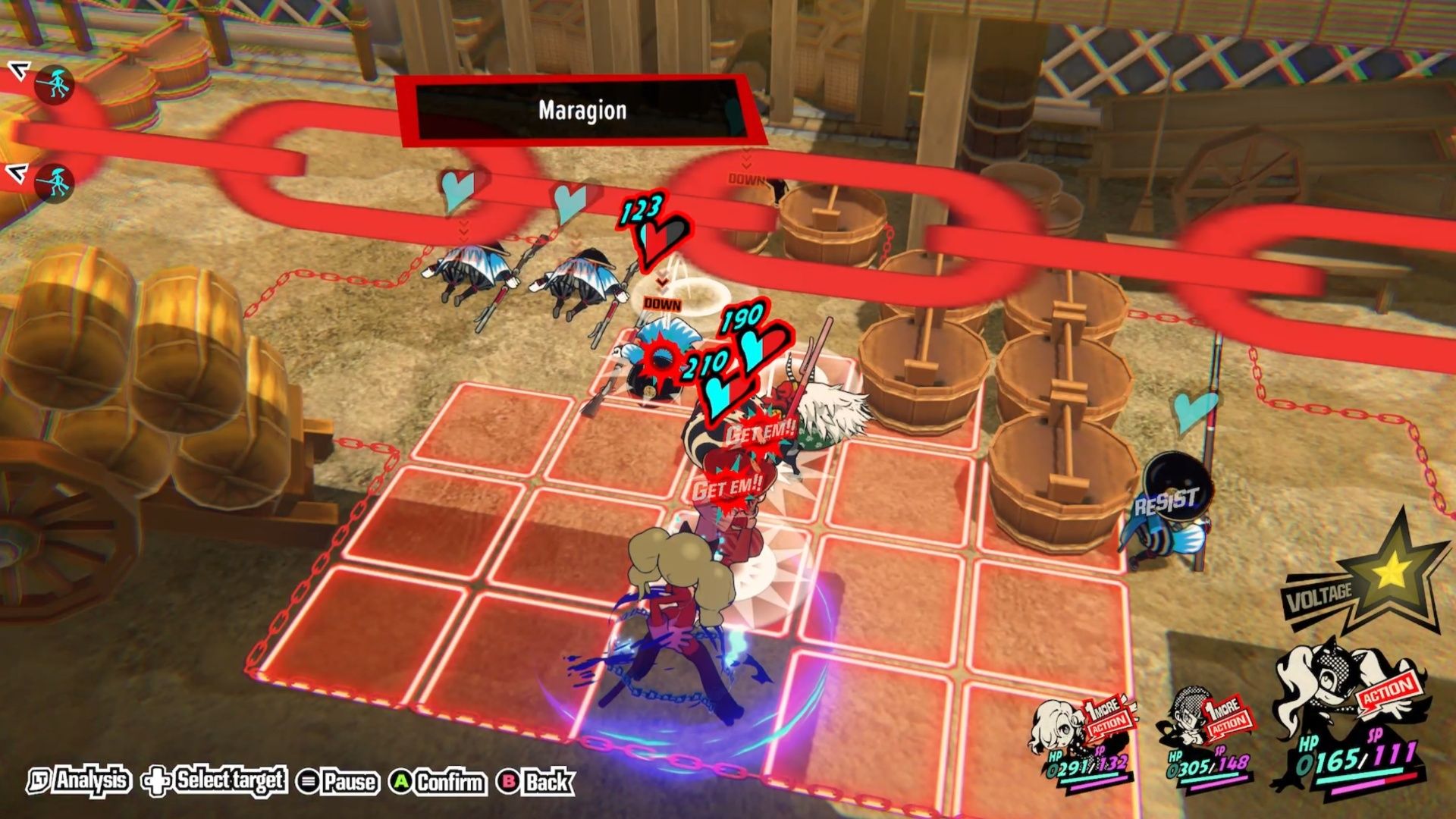 Ann using her Maragion on a group of enemies during Quest Nine of Persona 5 Tactica.
