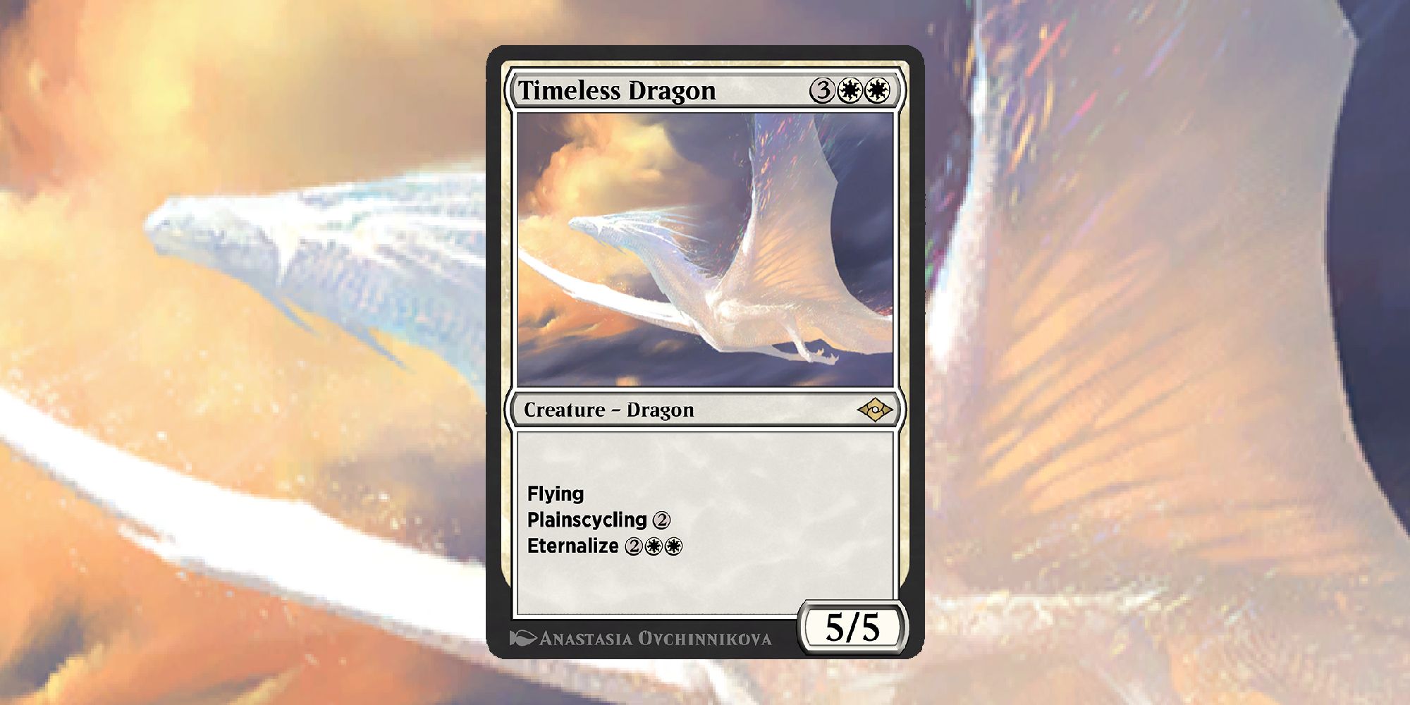 MTG Arena Timeless Dragon card over the cards own key art