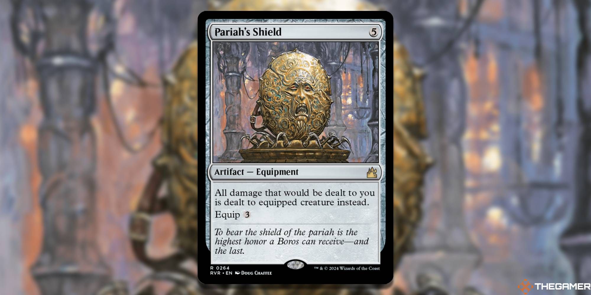 MTG Pariah's Shield-Karte und Kunsthintergrund