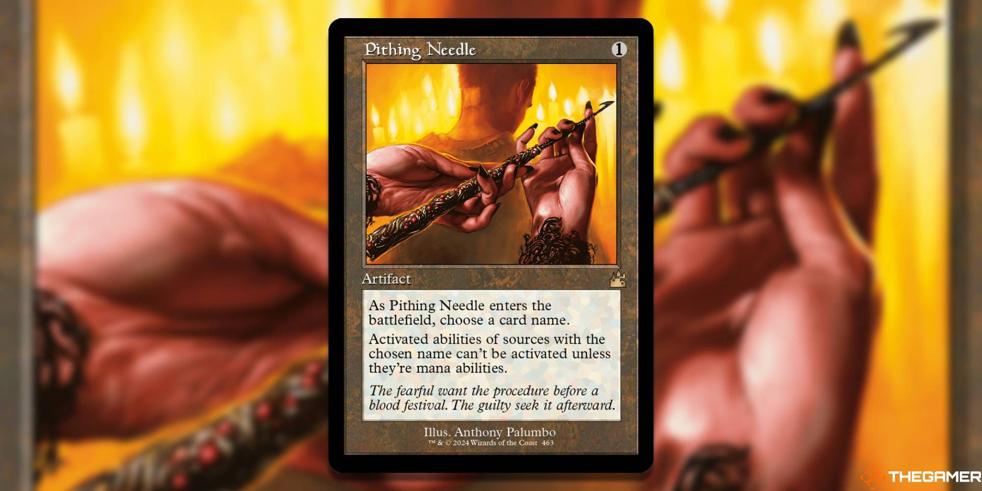 MTG Pithing Needle-Karte und Kunsthintergrund