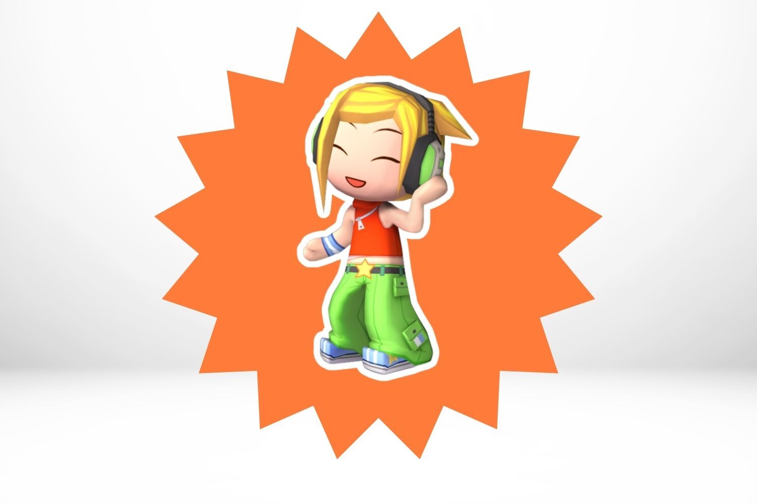 MySims character DJ Candy is listening to music against a white background.