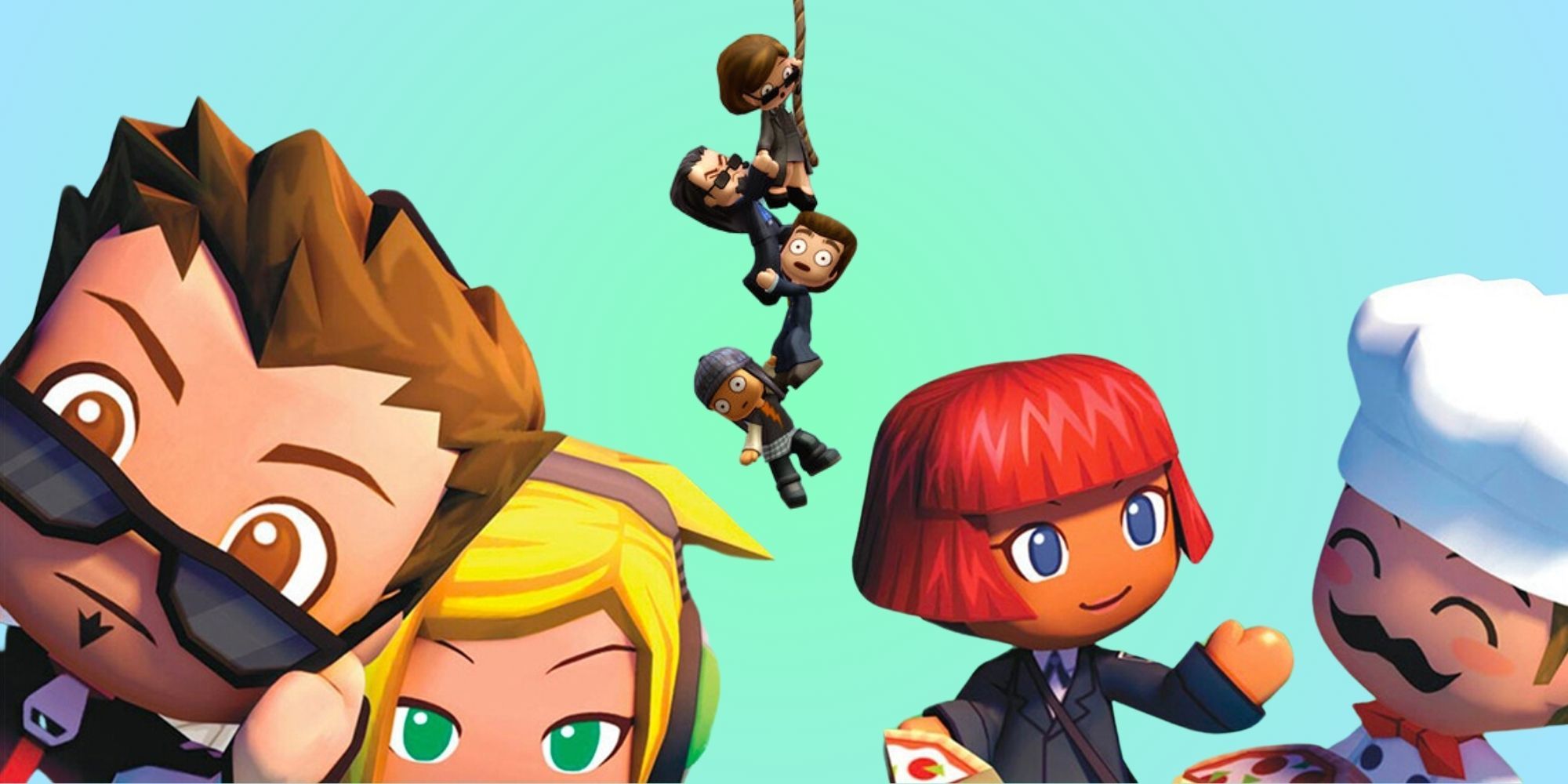 Several MySims characters are shown against a blue and green background.