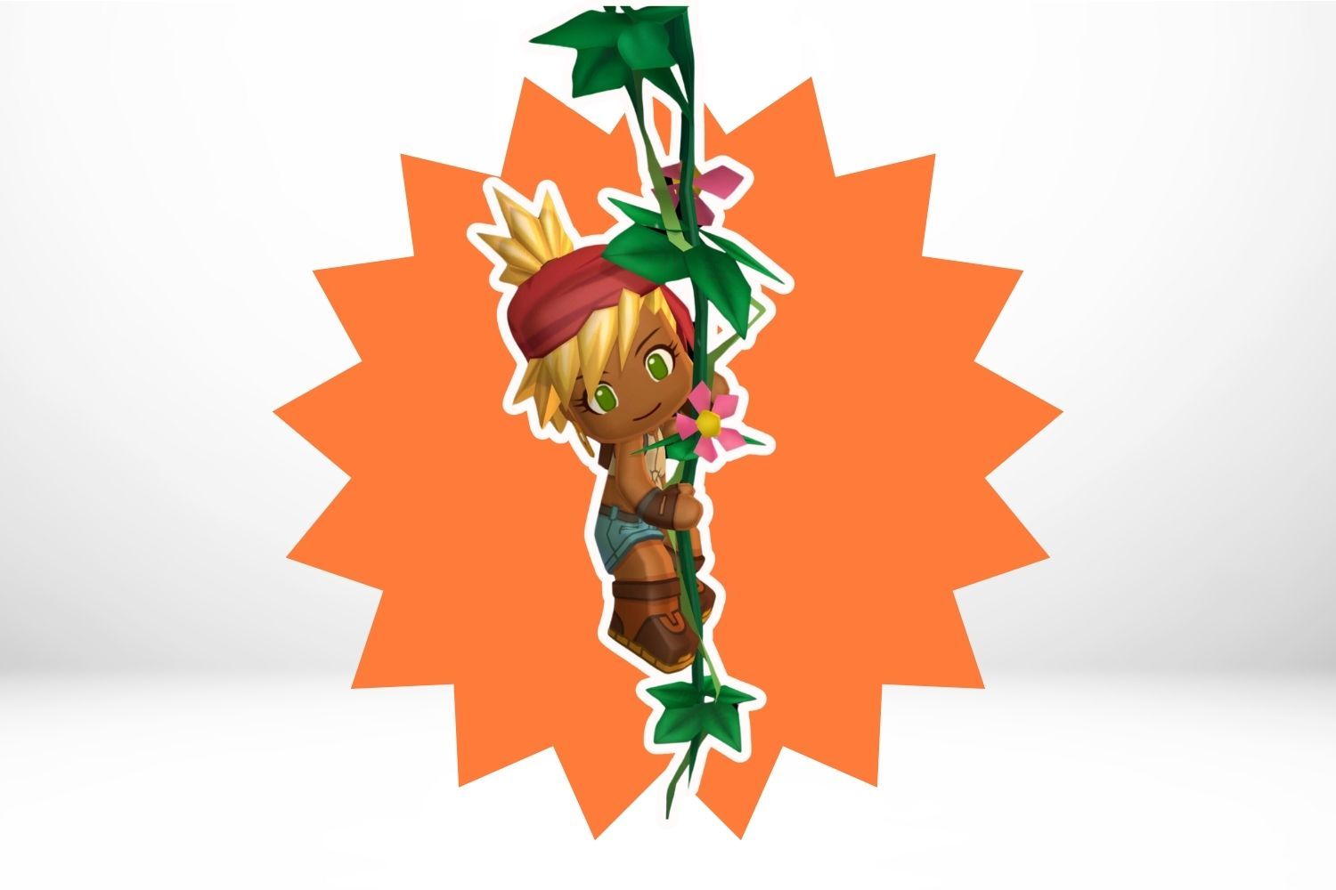 MySims character Lindsay swings from a jungle vine.