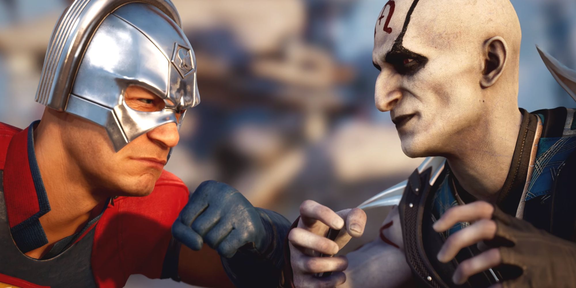 Peacemaker and Quan Chi in Mortal Kombat 1 before a fight