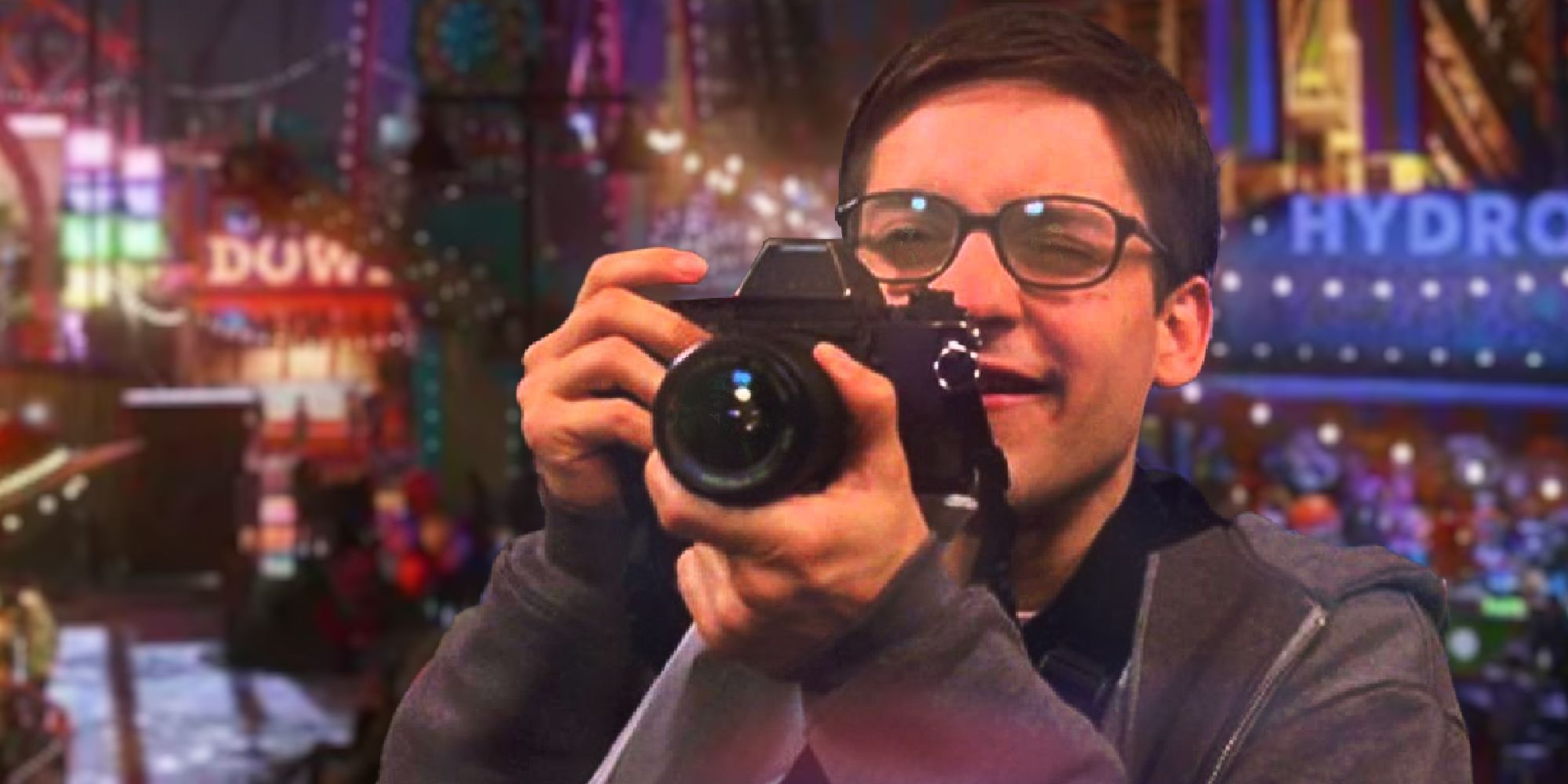 Peter Parker taking photos in Spider-Man 2 