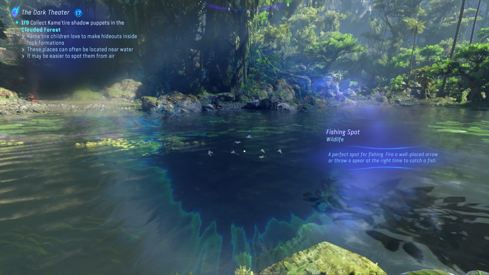 Player using his Na'vi senses to locate a fishing spot Avatar Frontiers of Pandora