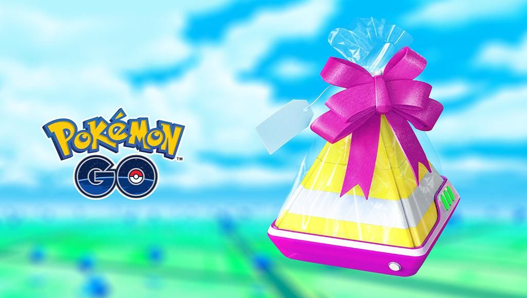 Bild eines Geschenks von Pokemon Go mit dem Pokemon Go-Logo links daneben