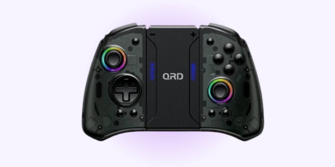 QRD Stellar T5 Wireless Joy-Pad em um fundo gradiente