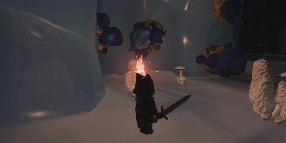 Lego Fortnite: Standing by some sapphire clusters in an Ice Cave