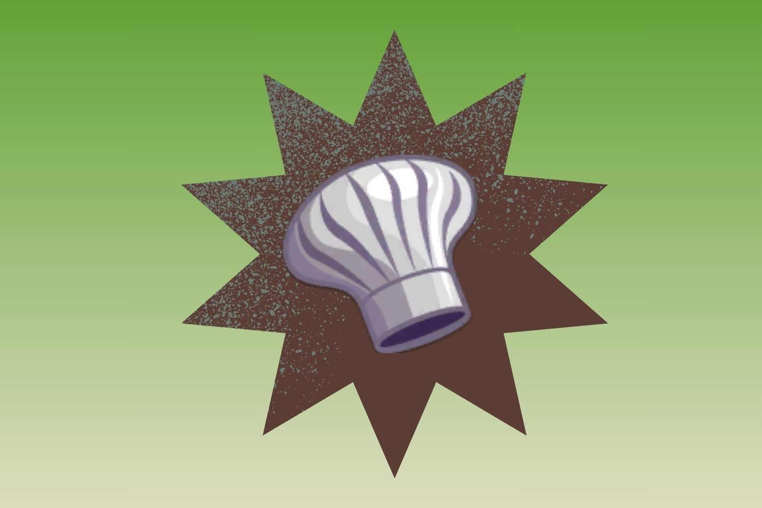 A chef hat icon hovers over a green gradient background.