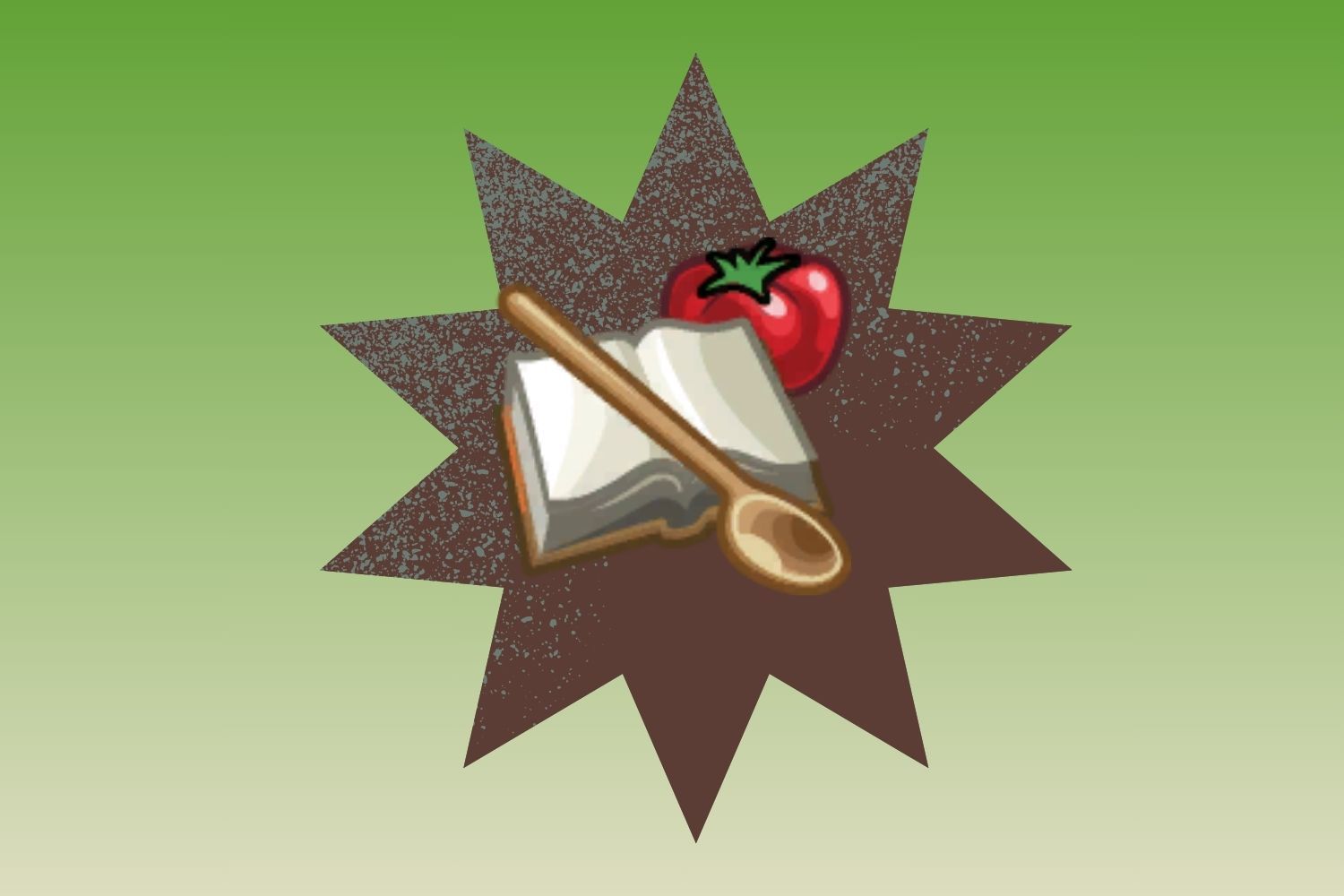 A cookbook icon hovers over a green background.