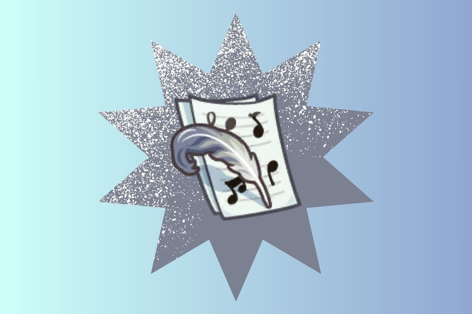 An icon depicting pages of sheet music hovers over a blue background.