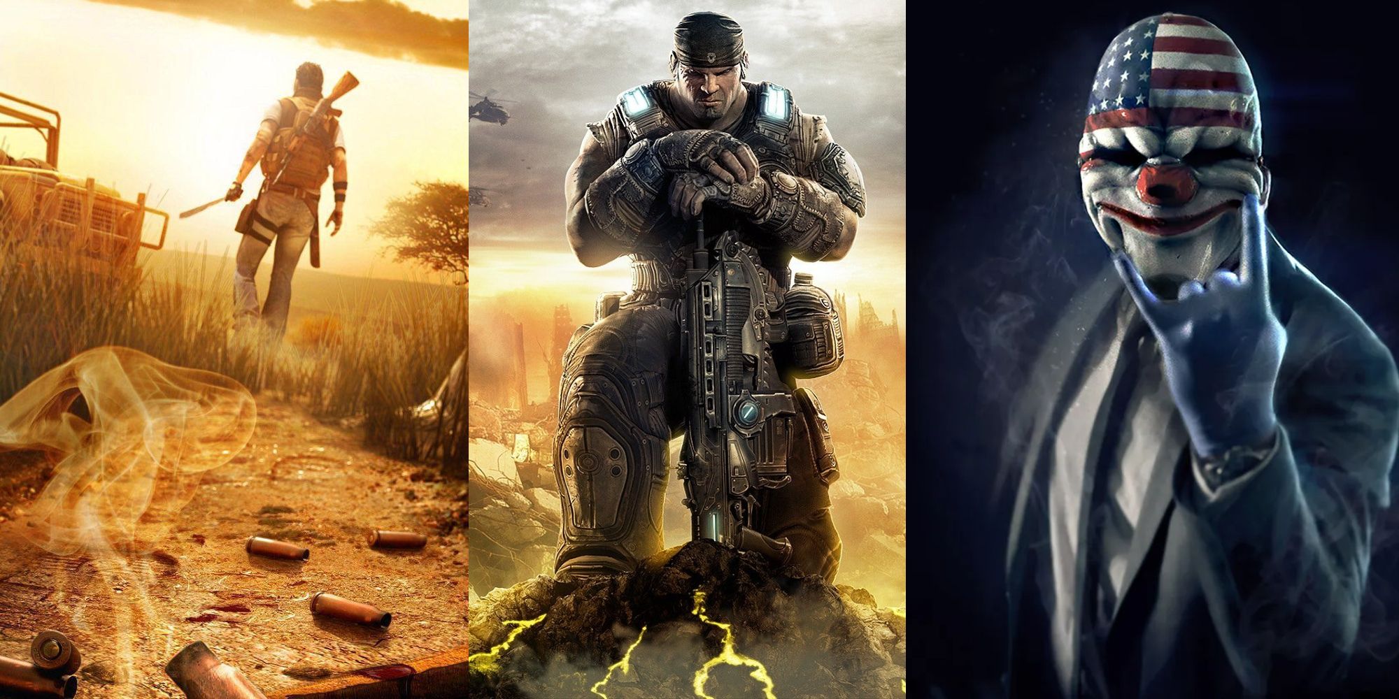 Split Image of Far Cry 2, Payday 2, and Gears of War 3