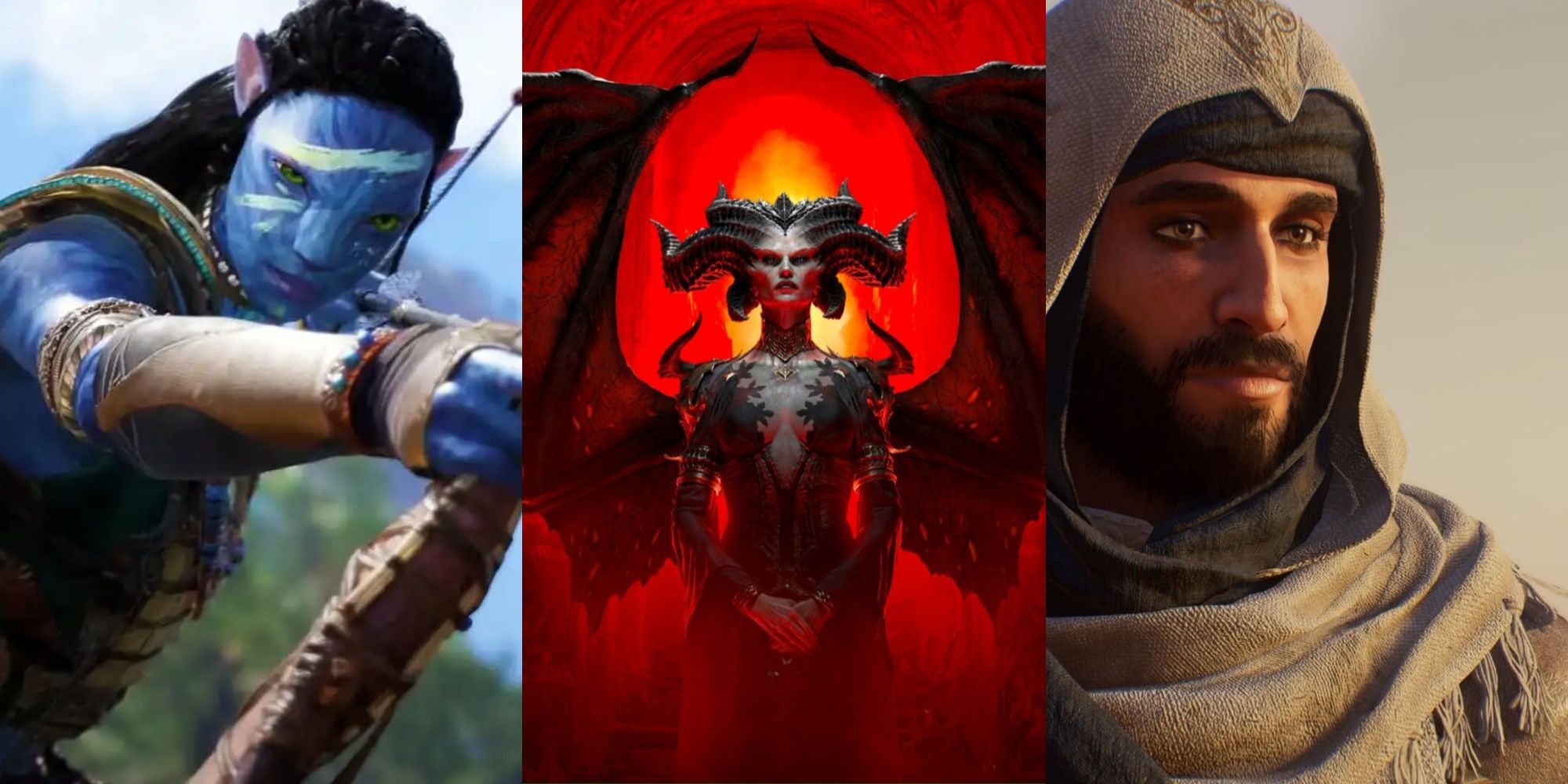 Geteilte Bilder von Avatar Frontiers Of Pandora, Diablo IV und Assassin's Creed Mirage