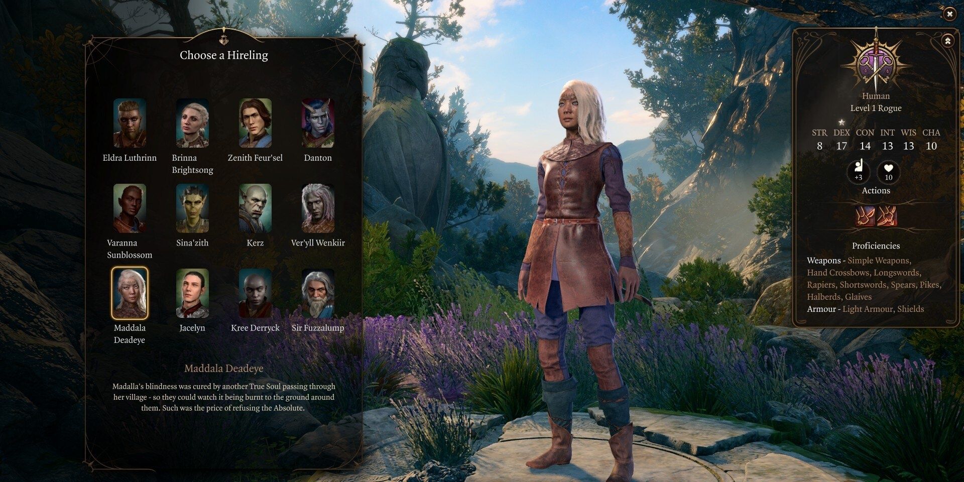 Maddala Deadeye in the hireling selection menu in baldur&rsquo;s gate 3