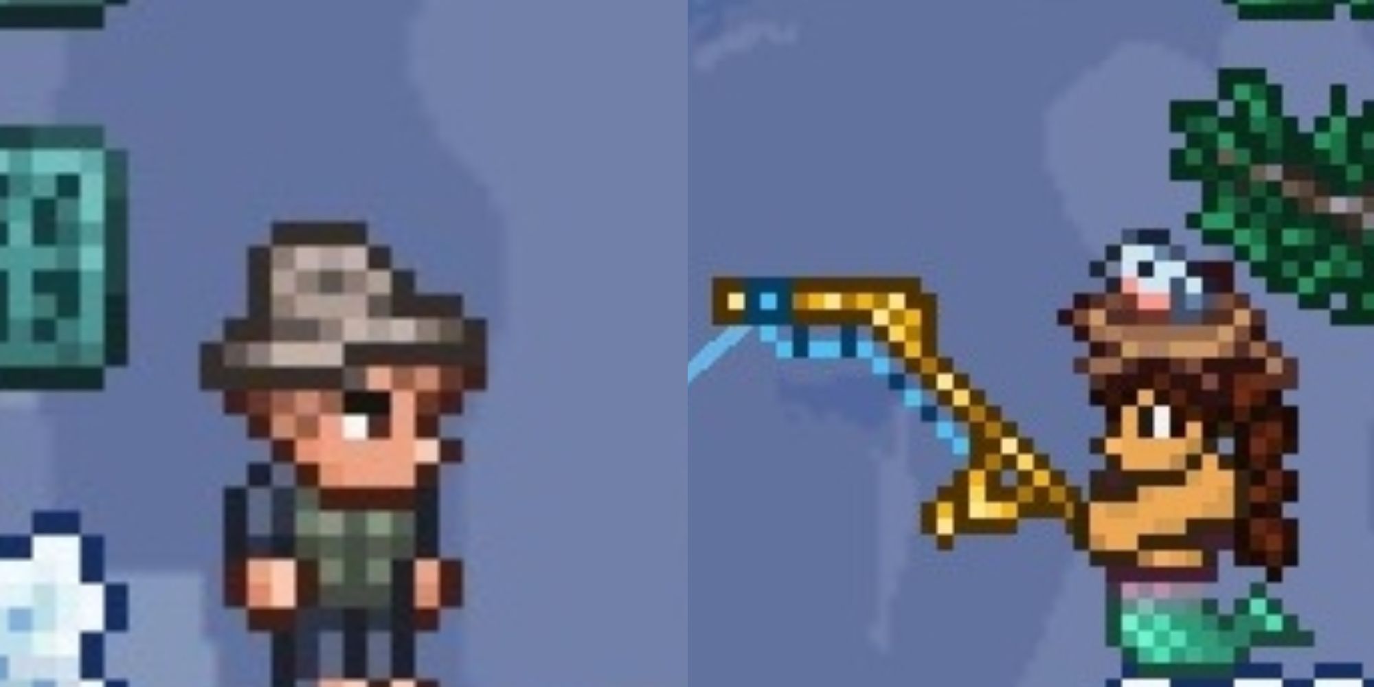 terraria angler and player with golden rod and bird on head